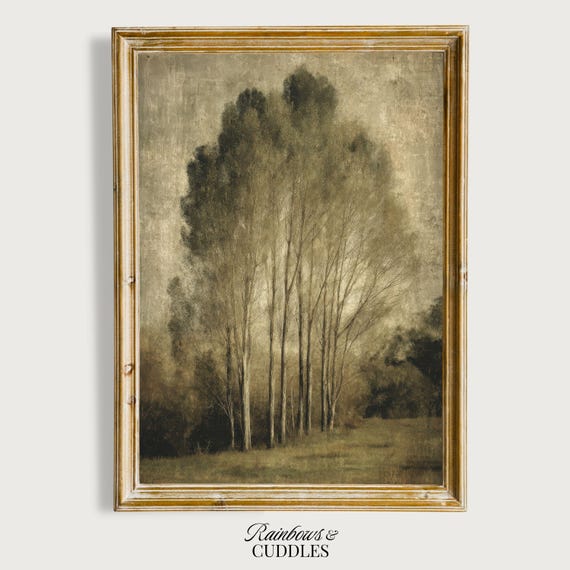 Vintage Sketch Wall Art Print Sepia Trees Moody Decor Forest Painting Botanical Printable Antique Artwork Forest Digital download