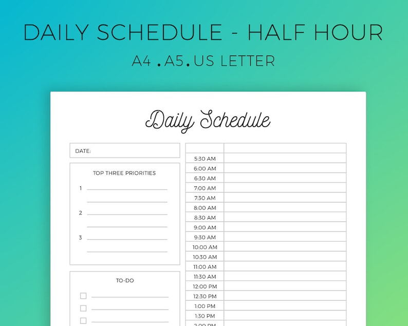 Half-hourly Planner Printable Daily Planner Daily Schedule - Etsy