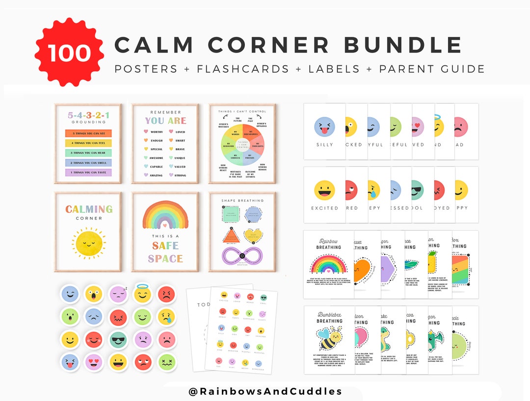 100 Calm Down Corner Kit Printable Bundle Calming Corner Flash Cards