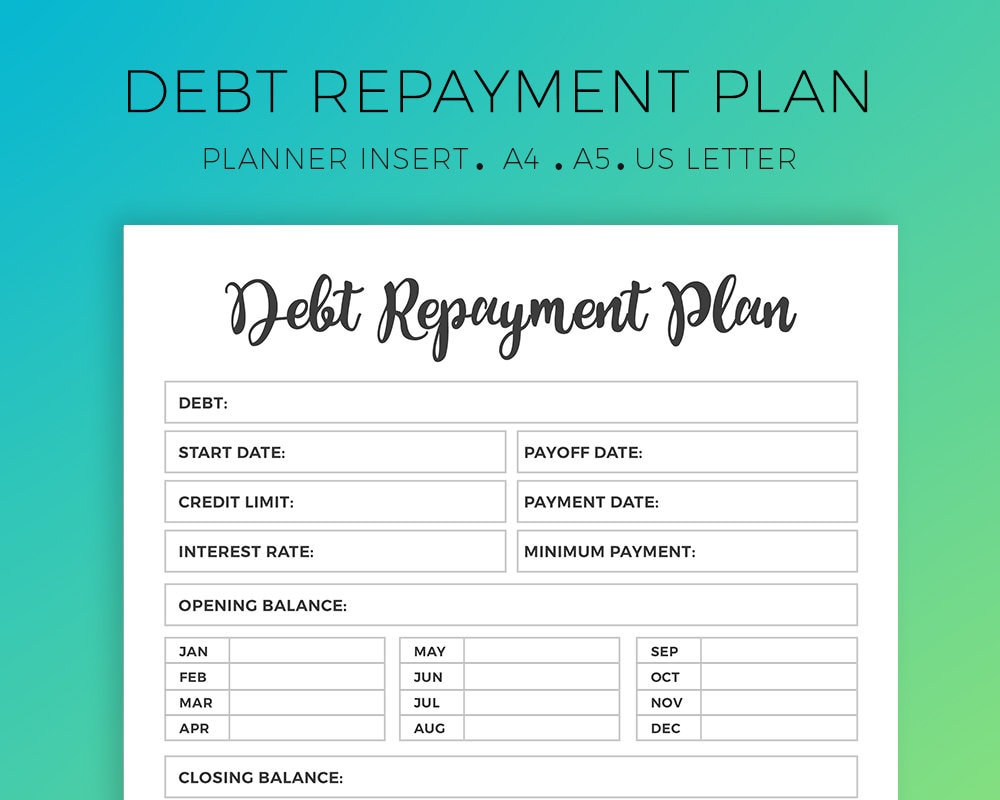 Debt Repayment Plan Printable Planner Insert Bill Due Etsy