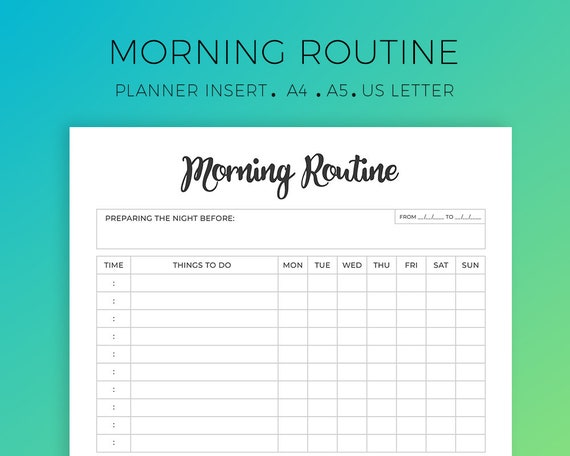 morning routine planner insert morning habits printable etsy daily routine planner