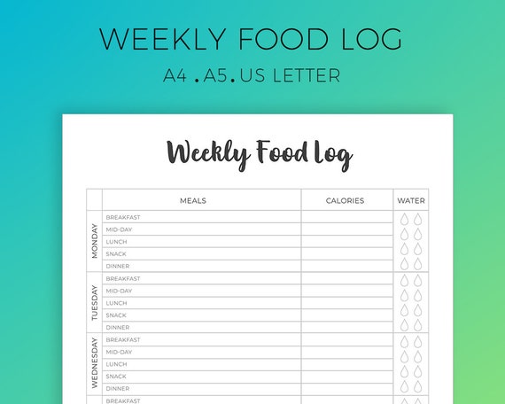 weekly food log printable daily food tracker diet planner etsy diet food log