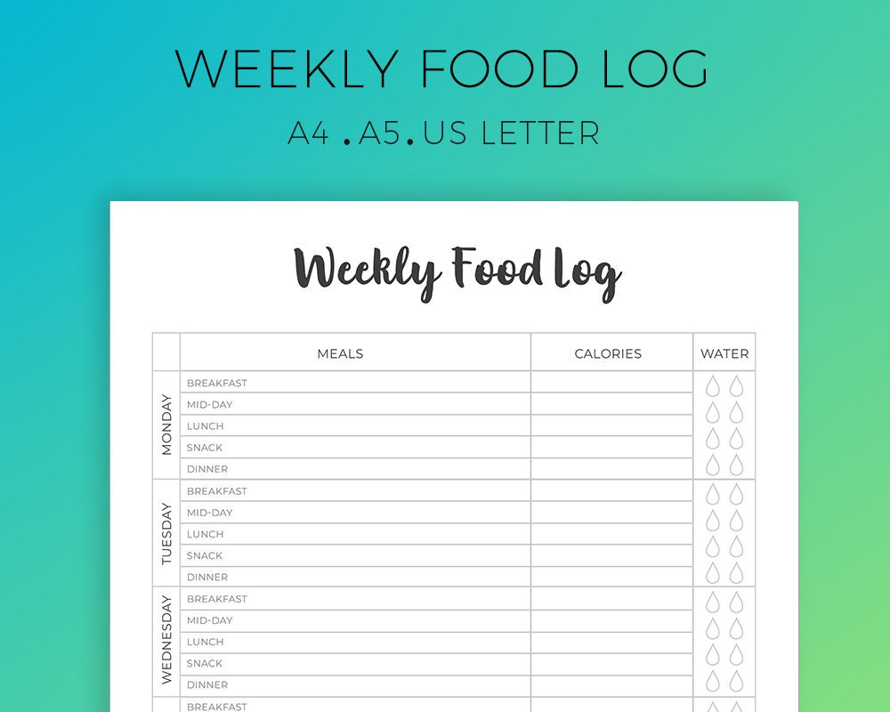 weekly food log printable daily food tracker diet planner diet food log