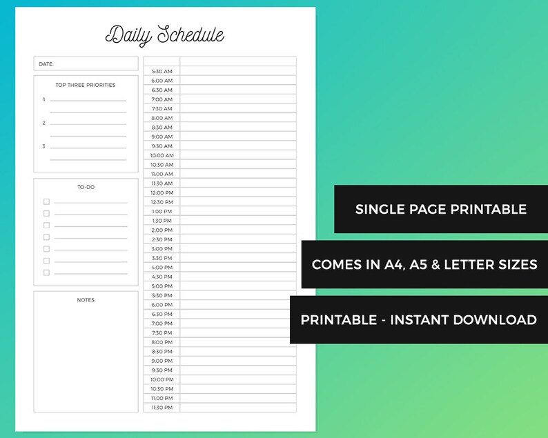 half hourly planner printable daily planner daily schedule etsy