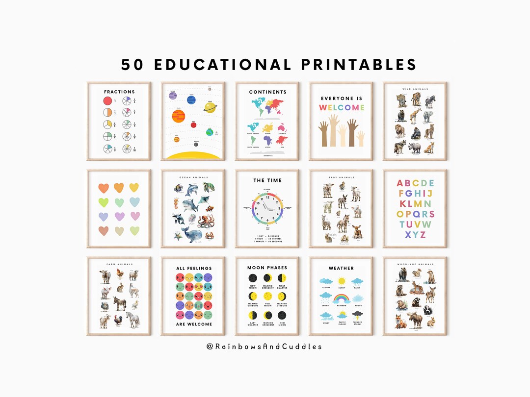 50 Educational Posters, Preschool Posters, Classroom Decor, Homeschool ...