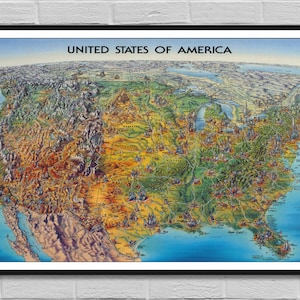 Mediakaart van de VS / oude posterkaart van Amerika / vintage print / kunst aan de muur afdrukbare cartografie / illustratie cadeau toerist / Instant Download