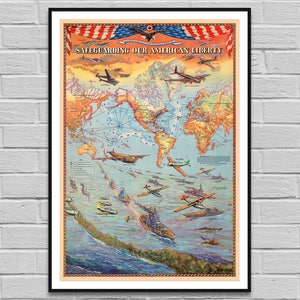 American Liberty digital poster / Old Warplanes Warships battlefield / Map World War 2 / Wall art print boys rooms office / INSTANT DOWNLOAD