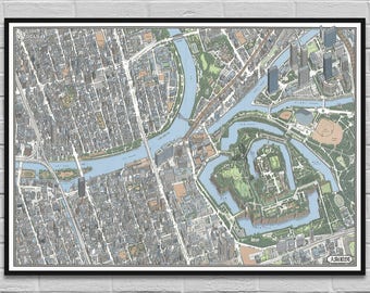 Osaka Japan digitales Poster / alte architektonische Abbildung große große Karte / Architekt urban Geschenk / Wand Kunst Dekor Büro / INSTANT DOWNLOAD