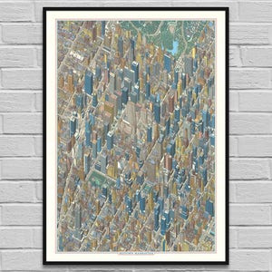 New York City Midtown Manhattan / Perspektive Digital Karte / große große Kartographie / architektonischen 3d Zuordnung / Karte Plakat / INSTANT DOWNLOAD