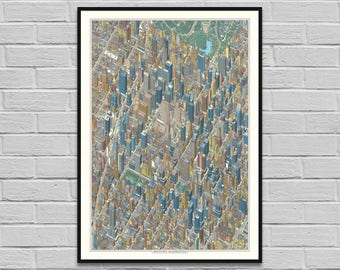 New York City Midtown Manhattan / Perspektive Digital Karte / große große Kartographie / architektonischen 3d Zuordnung / Karte Plakat / INSTANT DOWNLOAD