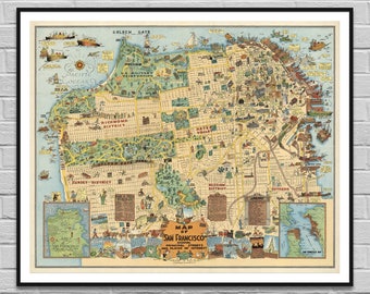 Map of San Francisco USA / vintage old map poster / big large digital map / wall art decor illustration mapping design / INSTANT DOWNLOAD