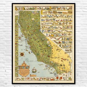 Plakat cyfrowy z mapą Kalifornii / stara ilustracja drukowana / duża, zabytkowa mapa / dekoracja ścienna z mapą kalifornijskiego prezentu / NATYCHMIASTOWE POBIERANIE