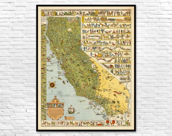 Kalifornien Karte digitales Poster / alte Druck Illustration / große große Vintage Karte / Wand Kunst Dekor Kartierung Kalifornische Geschenk / SOFORTIGER DOWNLOAD