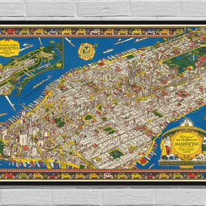 Wondrous isle of Manhattan / old vintage digital map poster / big large maps / urban New-York city wall art decor room / INSTANT DOWNLOAD image 1