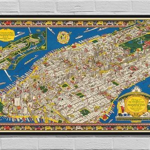 Wondrous isle of Manhattan / old vintage digital map poster / big large maps / urban New-York city wall art decor room / INSTANT DOWNLOAD image 1