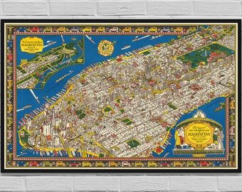 Wondrous isle of Manhattan / old vintage digital map poster / big large maps / urban New-York city wall art decor room / INSTANT DOWNLOAD