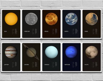 Set von 10 digitalen Postern zu Weltraum Themen / Sonne, Merkur, Venus, Erde, Mars, Jupiter, Saturn, Uranus, Neptun, Pluto / INSTANT DOWNLOAD
