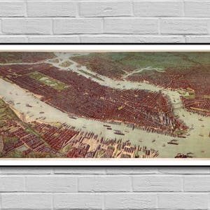 Abbildung von New York City ab 1908 / Perspektive Vintage alte Karte Poster / groß große digitale Karte / Wand Kunst Büro / INSTANT DOWNLOAD
