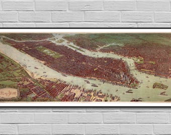 Abbildung von New York City ab 1908 / Perspektive Vintage alte Karte Poster / groß große digitale Karte / Wand Kunst Büro / INSTANT DOWNLOAD