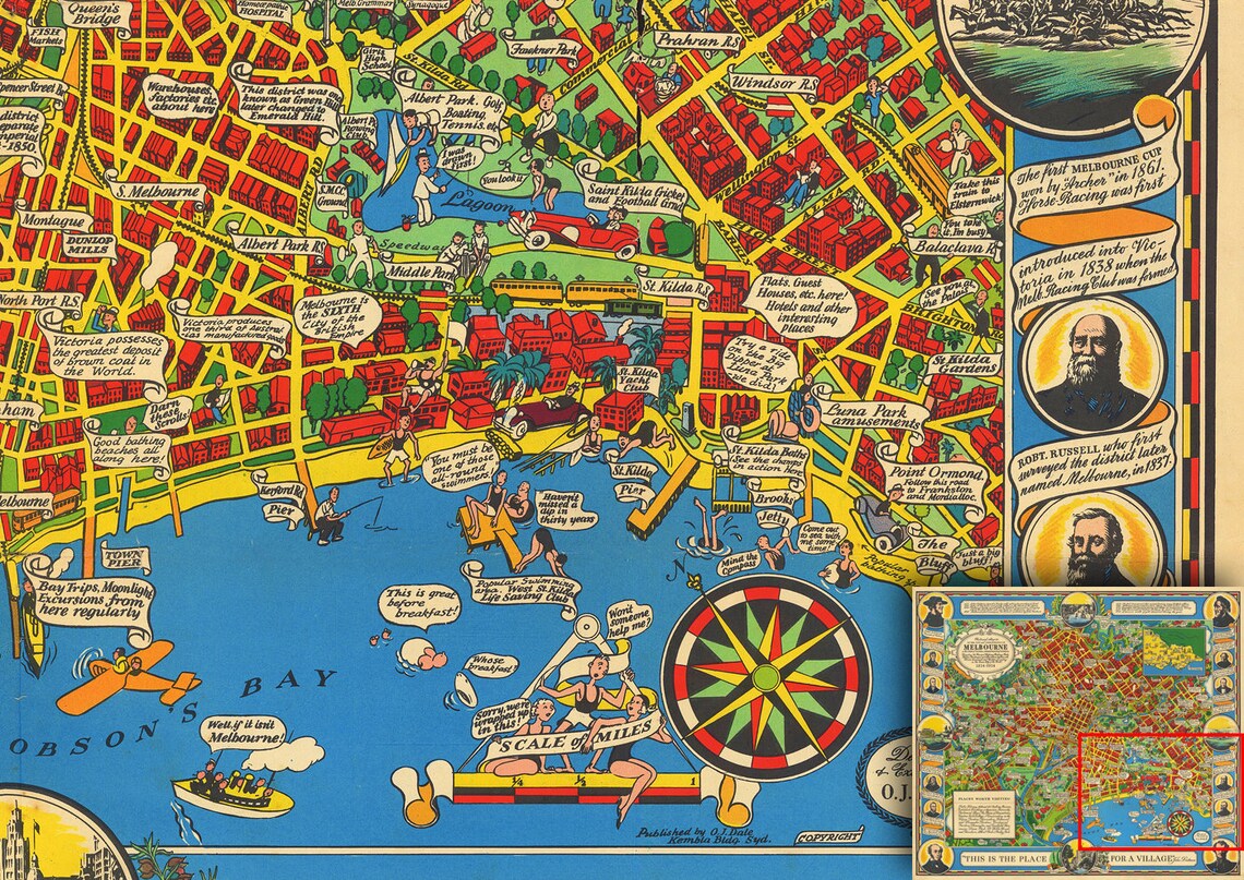 Map of Melbourne Australia 1934 / vintage old map poster / big Etsy