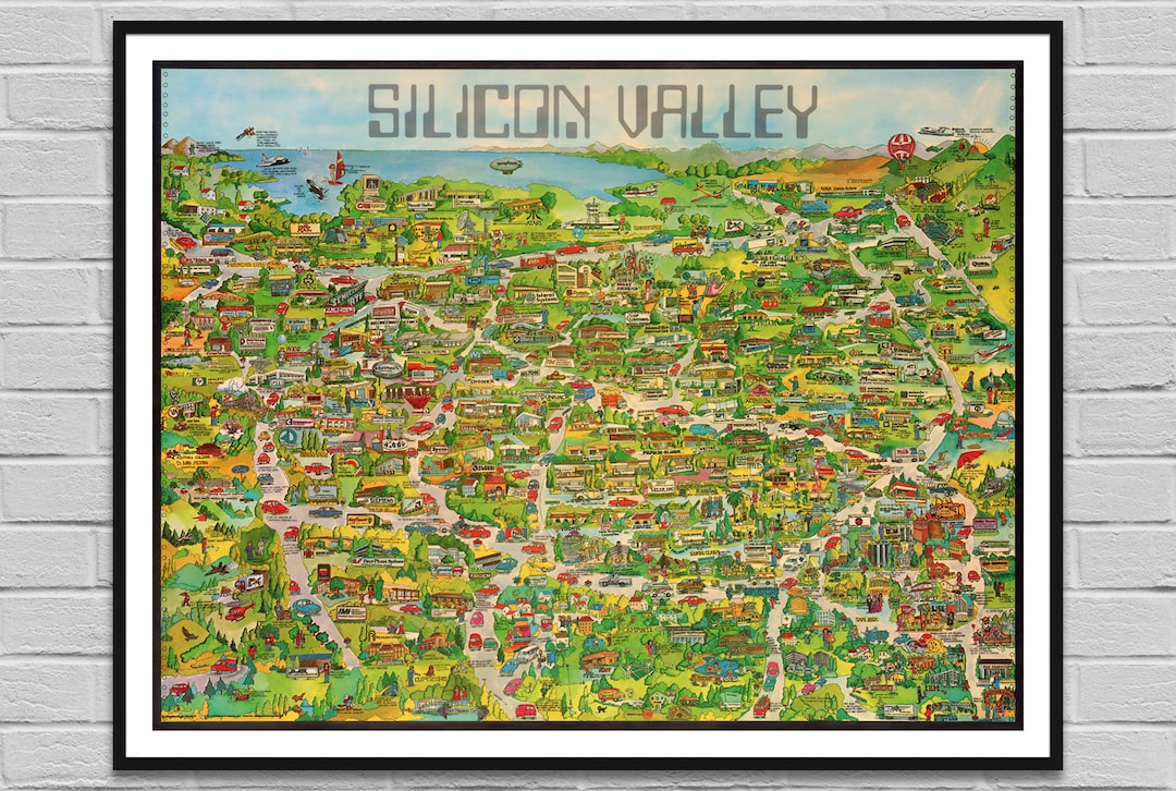 Silicon Valley / California Map Corp / US Old Map IT Digital Poster