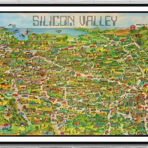 Silicon Valley / California map corp / Amerikaanse oude kaart IT digitale poster / grote grote digitale kaart / kunst aan de muur decor illustratie / Instant Download