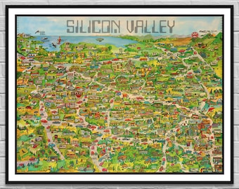Silicon Valley / Kalifornien Karte Korpor / US Landkarte IT Digital Poster / große digitale Landkarte / großes Poster / Wand Kunst Dekor / Instant Download
