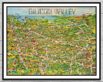 Silicon Valley / California map corp / US old map IT digital poster / big large digital map / wall art decor illustration / Instant Download