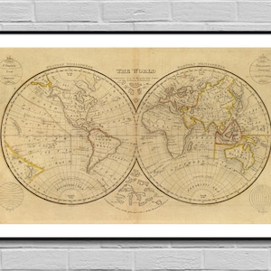 世界 1832 / 古地図デジタルポスター / ビンテージポスター / 印刷可能な地図作成インテリア装飾 / 地球儀地図イラスト / 即時ダウンロード