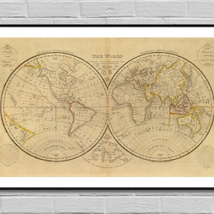 The World 1832 / Old map digital poster / Vintage poster / Printable cartography Interior decor / Globe maps illustration / INSTANT DOWNLOAD