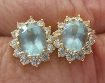 Earrings with Brazilian ACQUAMARINE SANTA MARIA 3.40 carats absolutely natural total on 18kt yellow gold filled, certified in batch