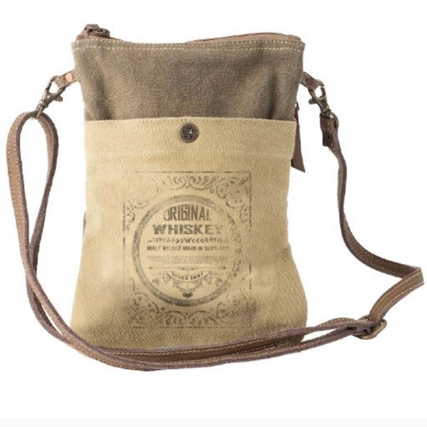 Original Whiskey Crossbody bag Recycled Military Tent Truck Canvas Passport