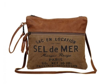 French Toast Crossbody Shoulder recycled tent Canvas Bag