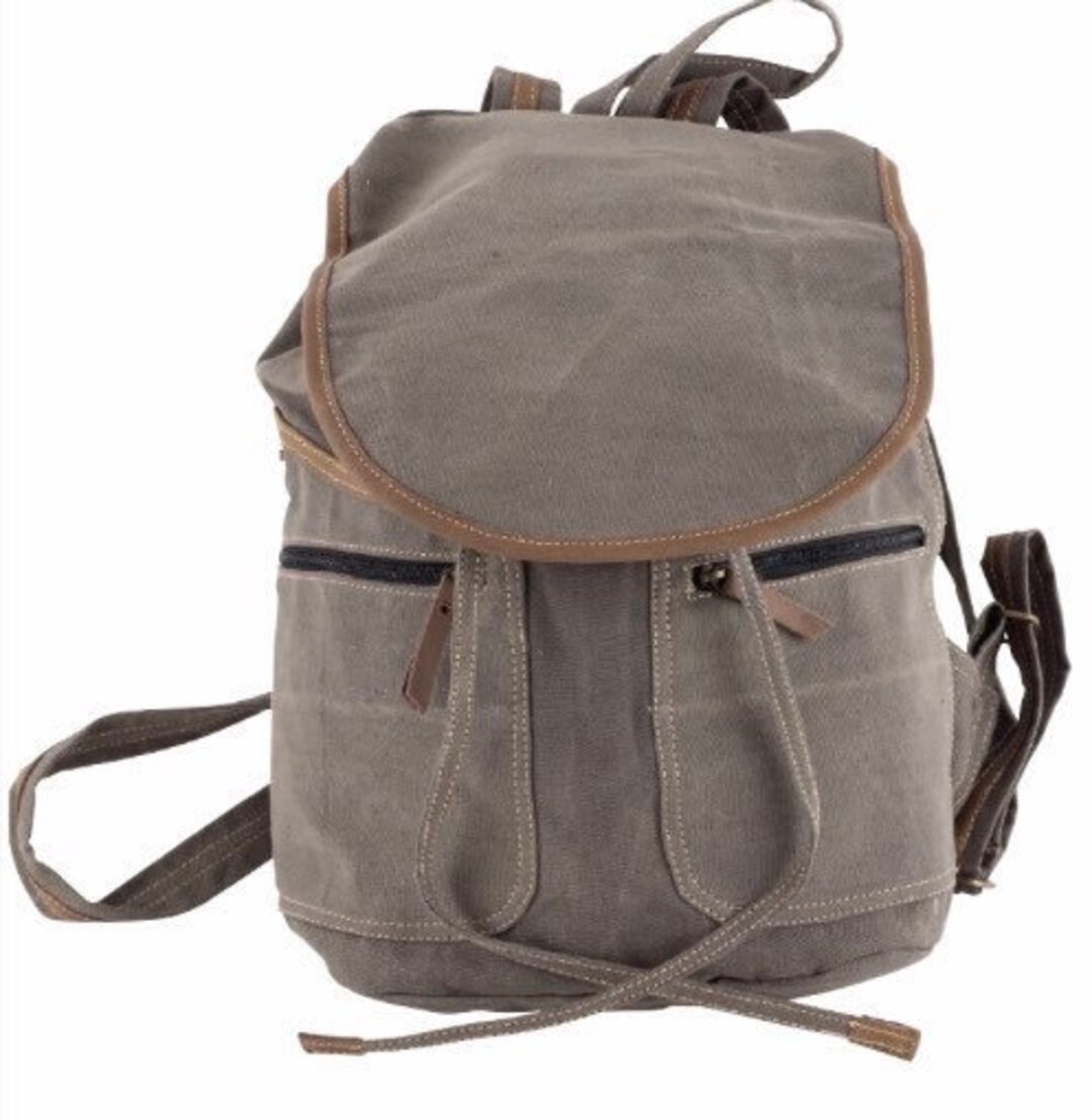 Canvas and Leather Plain Knapsack Backpack Made From US Etsy