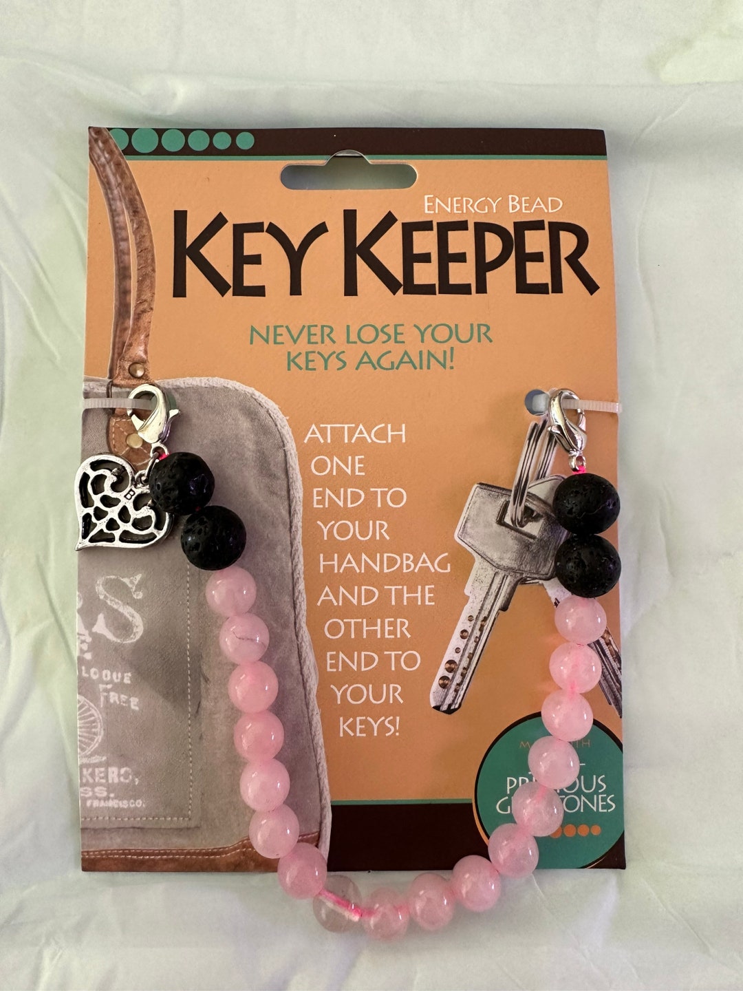Inside Bag Key Finder Key Keeper Key Chain Semi Precious Gemstones Rosé