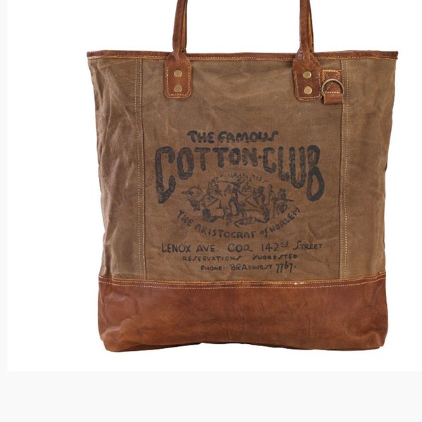 Recycled Upcycled military Canvas The nostalgic Cotton Club tote shoulder bag. Explore Now!