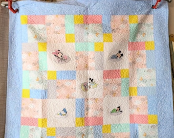 Embroidered Baby Mickey and Friends Quilt, Heirloom Quality