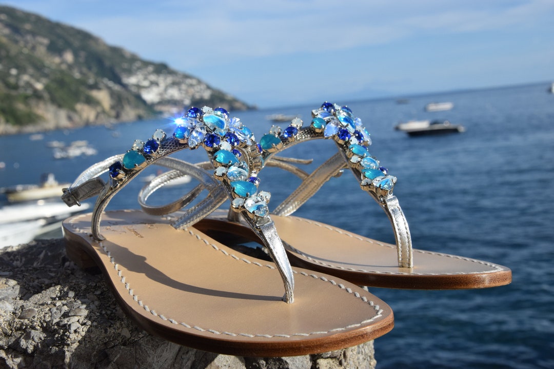 FABRIQUÉ EN Sandale bleue en cristal de Murano avec