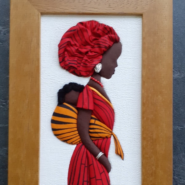 African fabric Wall Art - Gift - African Fabric picture - African wax print - Wall decor - Mother - Wall Art - Mother & Child