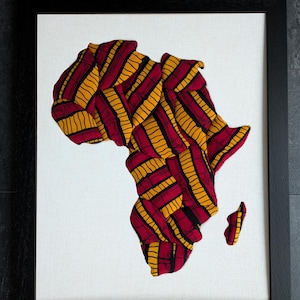 Africa map - African art - African fabric art - Textile art - Framed fabric art