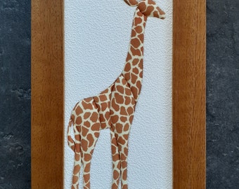 Giraffe Art - Gift for baby - African animal art - Nursery artwork - Fabric picture - Textile Art work - African fabric Art