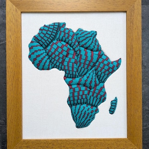 Africa map - African art - African fabric art - Textile art - Framed fabric art