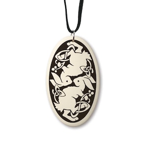 Celtic Hare oval porcelain pendant