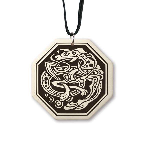 Celtic Dog Octagon Porcelain Pendant
