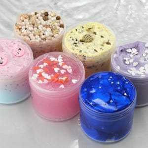 Test Set (6x 75ml Slimes) /Geschenk, Geburtstagsgeschenk, Kindergeburtstag, Anti Stress Spielzeug, Skill, fidget toy