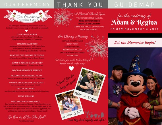 Disney Wedding Program Guide Map Brochures Completely Custom Etsy