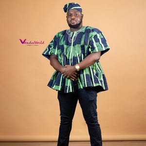 Mpanko Glory Fugu Men’s Smock | African Men’s Fugu Batakari Jacket,Smock Kente for Men, Ghana Smock, Ghana Batakari, Ghana Fugu smock