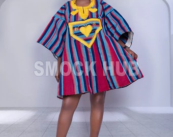 Sleeve Smock Dress| Sleeve Fugu Dress| Sleeve Dress Smock| Sleeve dress Fugu| Ghana Fugu Smock | Ghana Kente Fabric | Women Smock Dress