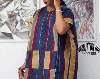 Bubu Flared Smock Dress|  Ghana Fugu Smock Dress| African Fabric Dress| Ghana Kente Fabric| African Smock Dress | Ghana Smock Dress