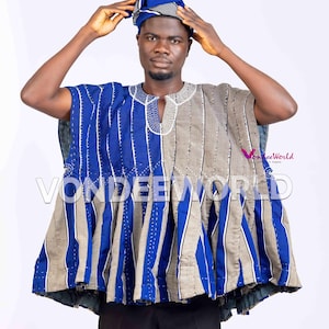 Ata– Sleeveless Fugu Batakari Smock| African Men’s Fugu Batakari Jacket,Smock Kente for Men, Ghana Smock, Ghana Batakari, Ghana Fugu smock